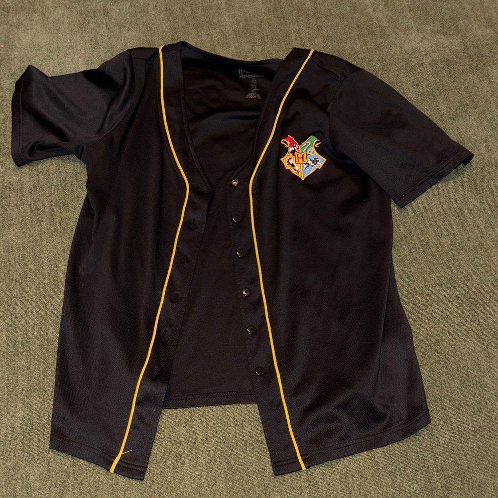 Harry Potter Black Button Down Shirt with Gold Accents